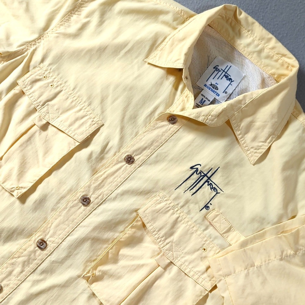 Guy Harvey AFTCO BlueWater Yellow Short Sleeve Fishing Shirt‎ Men's M